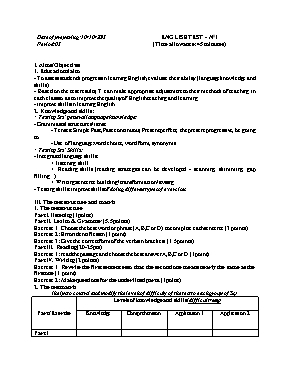 Giáo án Tiếng Anh Lớp 11 - Tiết 5 Kiểm tra 1 tiết - Năm học 2015-2016